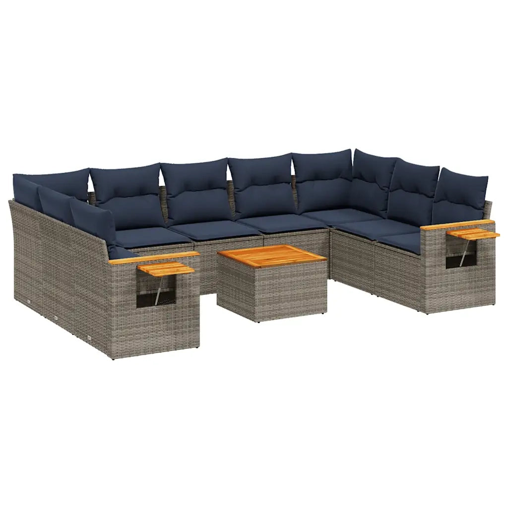 Set Divani da Giardino 10 pz con Cuscini Grigio in Polyrattan