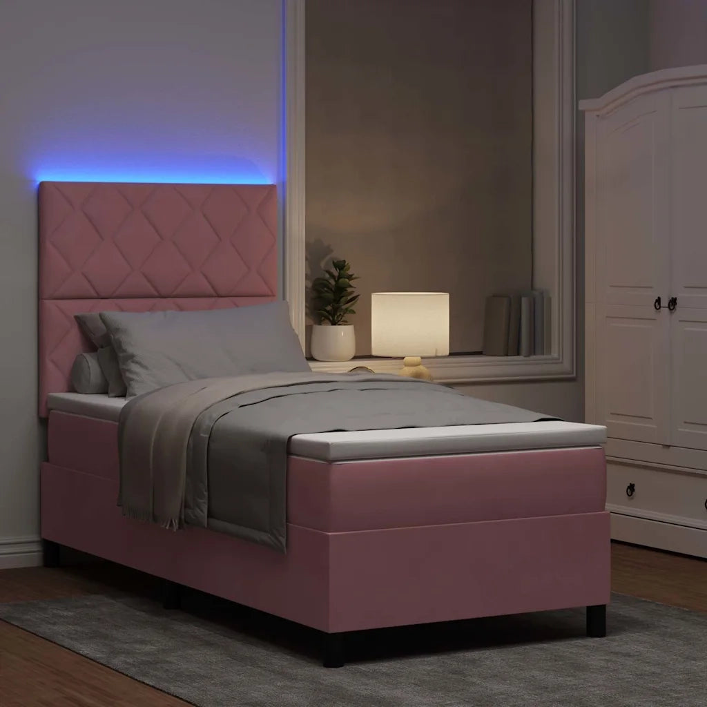 Letto a Sorgente LED con materasso Rosa 90 x 200 cm Tessuto