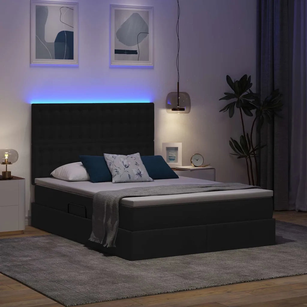 Letto con contenitore e LED Nero 140 x 190 cm Poliestere 3372542