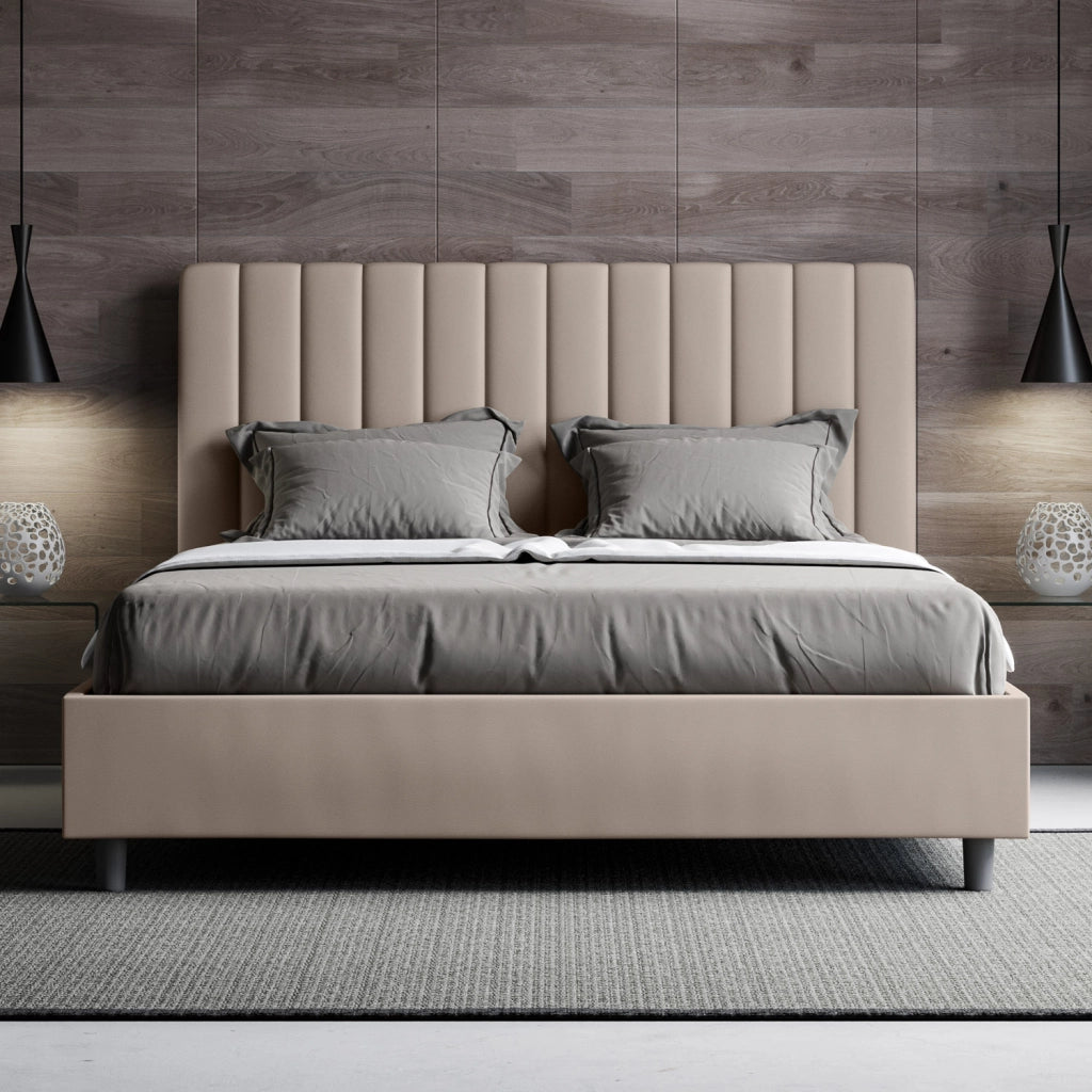 BS COM Letto matrimoniale king size con rete imbottito 170x200 similpelle tortora