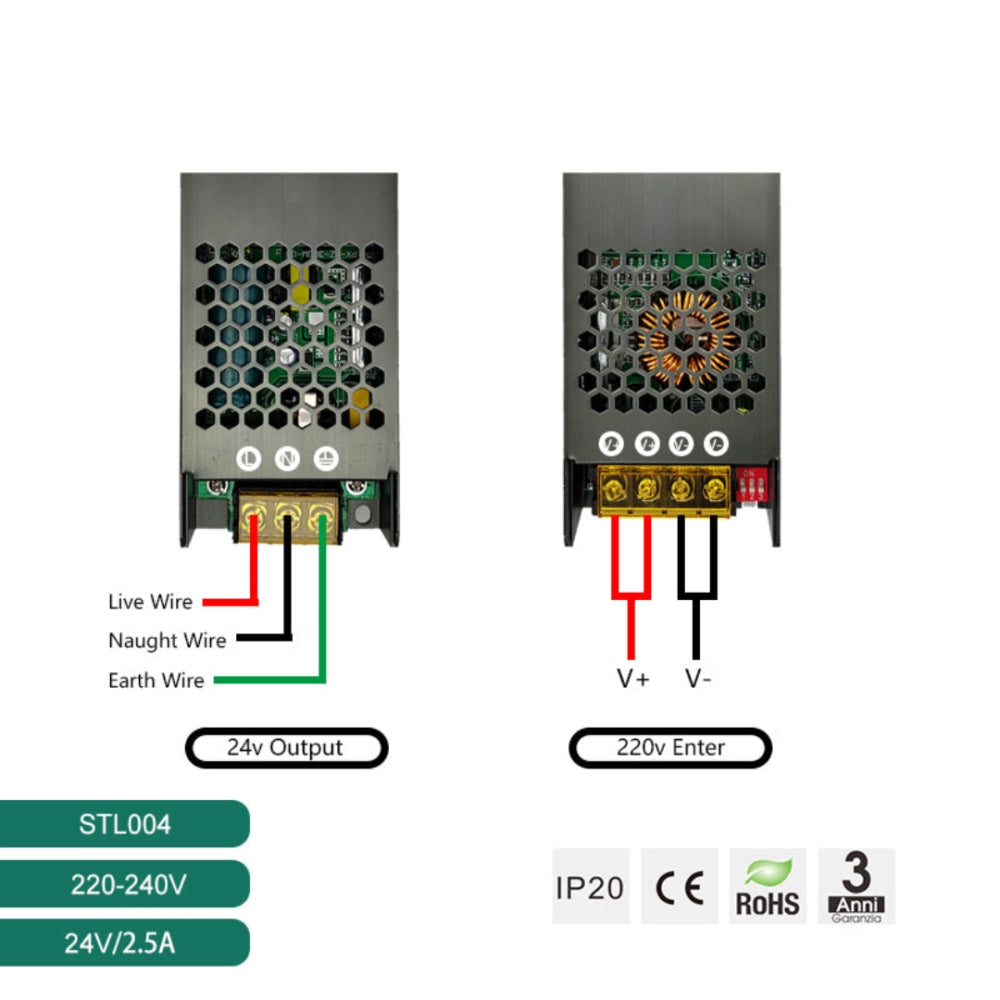 Mini Alimentatore LED Dimmerabile 24V 100W Trasformatore ultra sottile per striscia LED Driver LED - 149x35x25mm