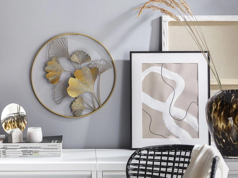 Decorazione da parete in metallo dorato 45 cm foglie in cornice arte da parete accessorio moderno