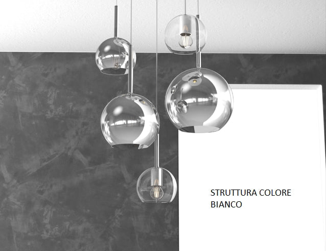 SOSP. BIANCO RETTANGOLARE 5 LUCI VETRI (1 GRANDE CR+1 MEDIO CR+3 PICCOLO (1X CR+2X TR)) 1155BI-S5 RMIX-TC
