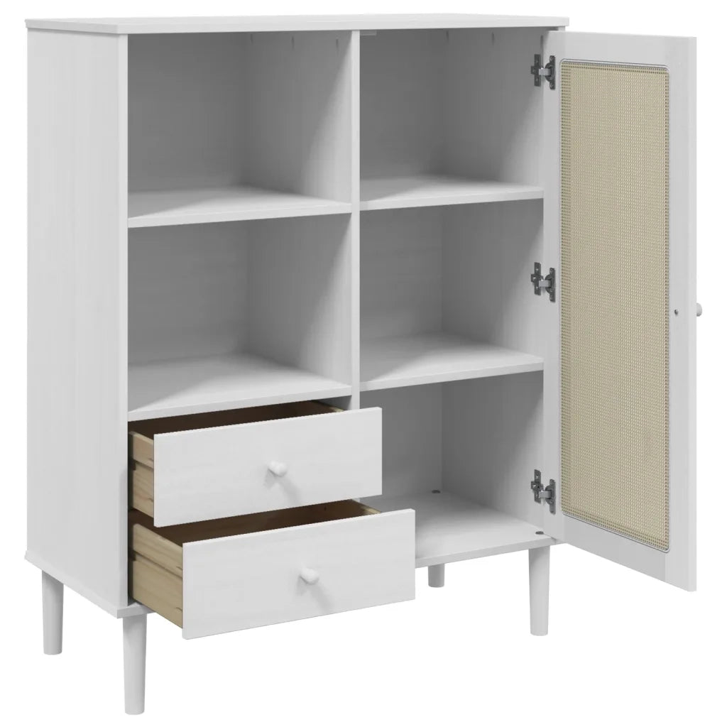Credenza-Buffet-Armadio da cucina SENJA Aspetto Rattan Bianco 90x40x112cm Massello Pino 126349