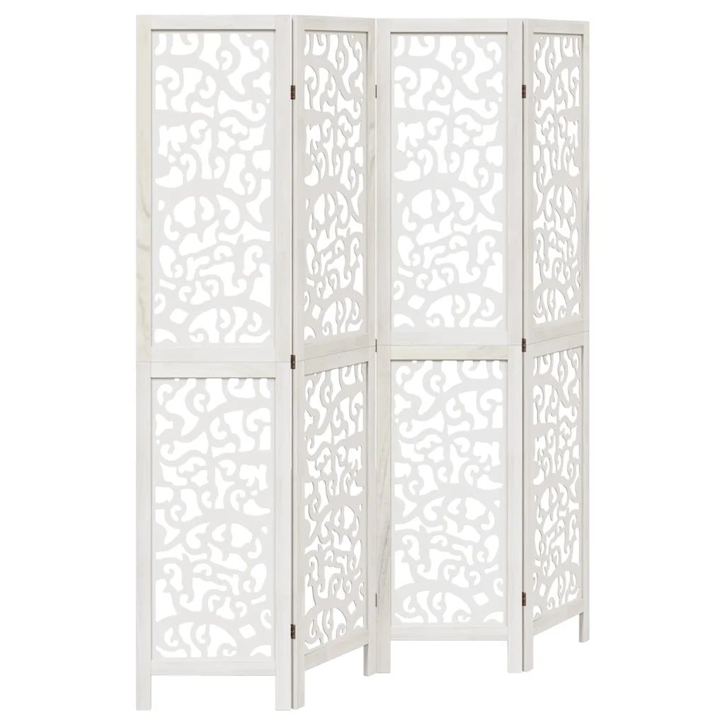 Divisorio Ambienti 4Pannelli Bianco Legno Massello di Paulownia 358738