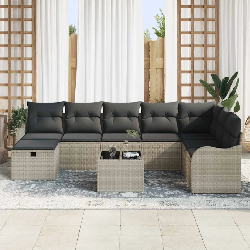 Set di divani con cuscino 9 pcs Grigio chiaro polyrattan