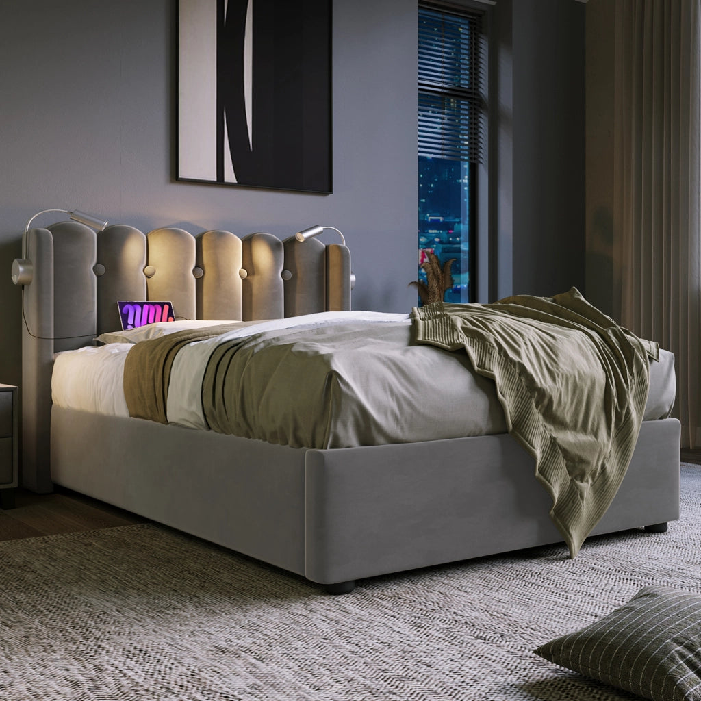 letto imbottito velluto grigio 90x200 cm