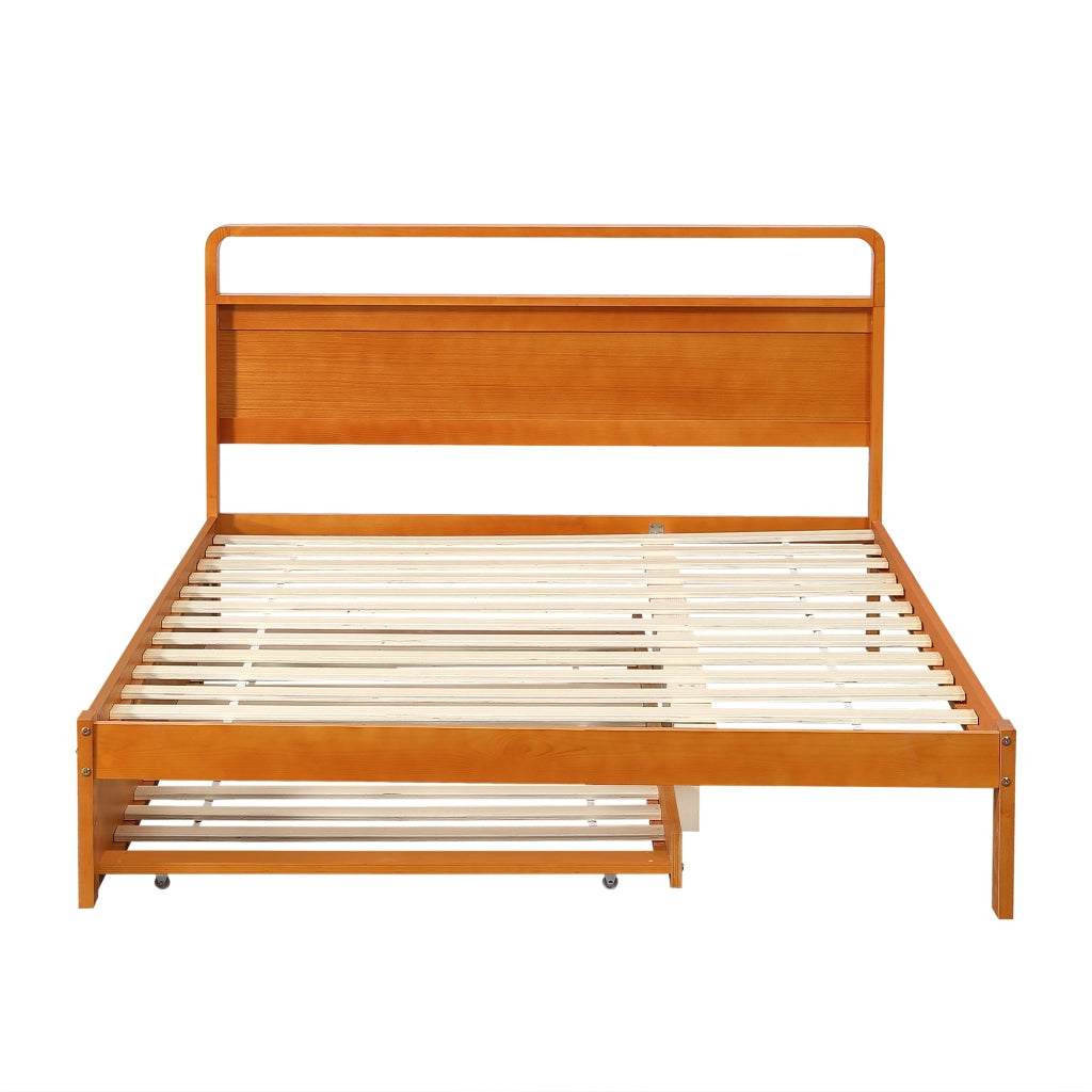 Letto in legno naturale 140x200 cm con letto estraibile 90x190 cm, soluzione 2 in 1 salvaspazio