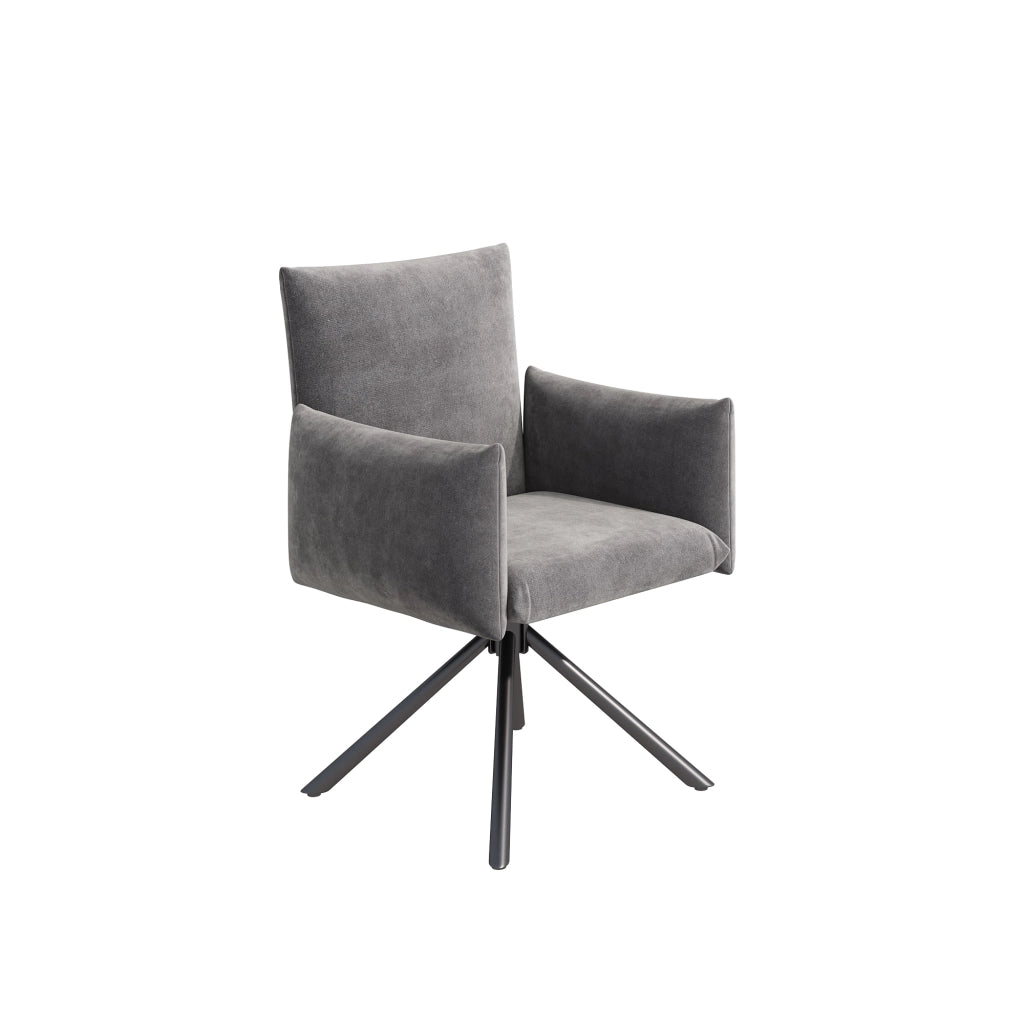Set di 2 sedie da pranzo girevoli con braccioli; schienale ergonomico e base in metallo in velluto grigio