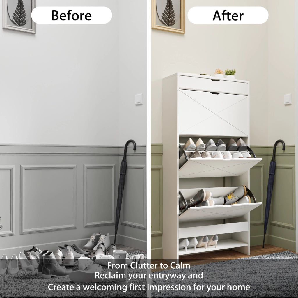 SCARPIERA 2 RIPIANI 3 CASSETTI IN MDF BIANCO