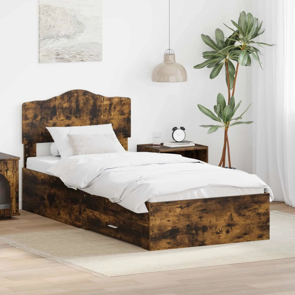 Letto singolo | Letto per adulti | Struttura del letto Rovere fum¨¦ 70 x 190 cm Legno multistrato