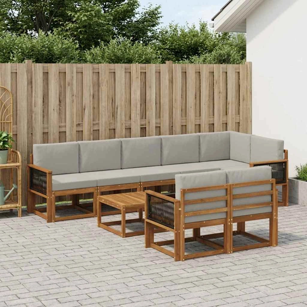 Set di divani da esterno 9 pz Naturale e Grigio Chiaro 3385332