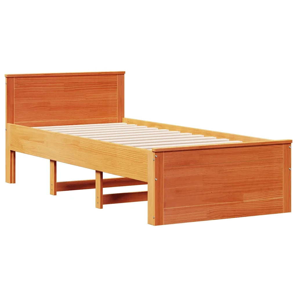 Giroletto senza Materasso con Testiera-Struttura Letto Marrone Cera 90x190 Pino