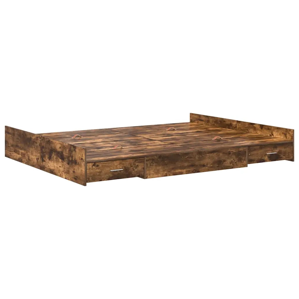 Struttura letto con contenitore-Giroletto con contenitore Rovere fum¨¦ 150 x 200 cm