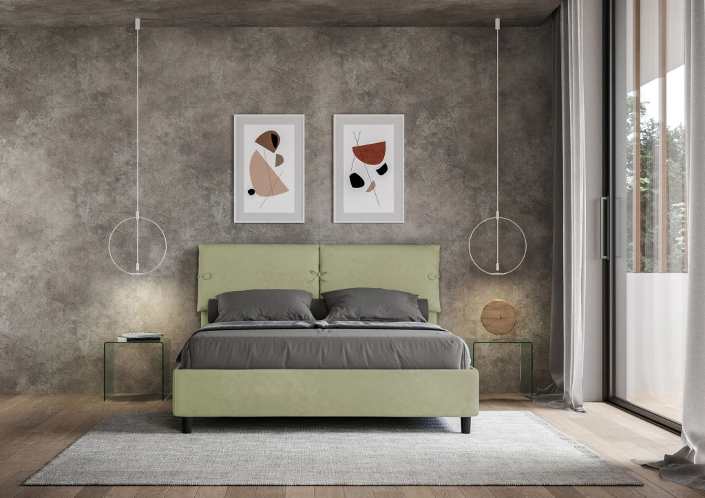 BS COM Letto matrimoniale con rete imbottito 160x190 microfibra tè verde