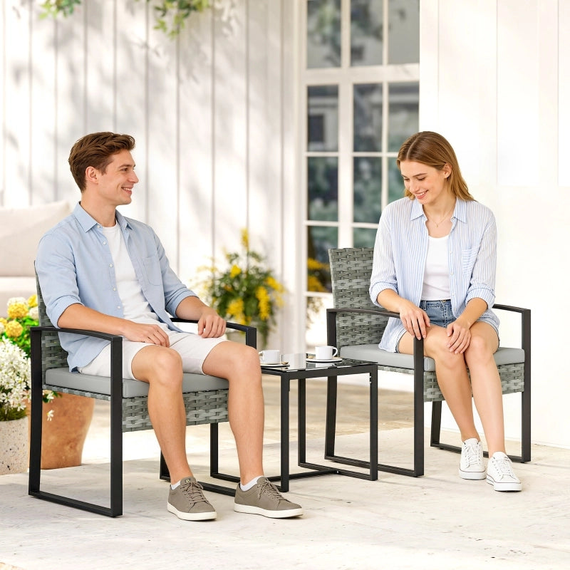 SET BISTRO DA 3 PEZZI PER 2 CON 2 POLTRONE E TAVOLINO, GRIGIO CHIARO