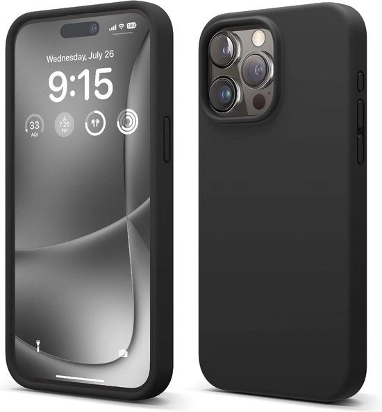 Case compatibile con iPhone 15 Pro Max, Silicone premium, protezione full body [4 strati di struttura shockresistente], rivestimento morbido a microfibra anti-aderente (nero)