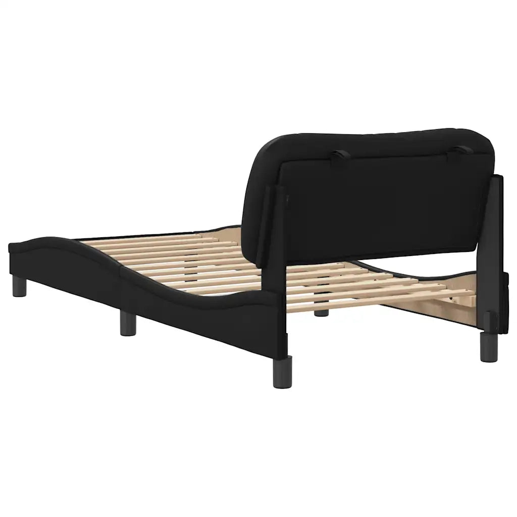 Letto singolo | Letto per adulti | Giroletto senza Materasso Hvar Nero 90x200 cm in Similpelle