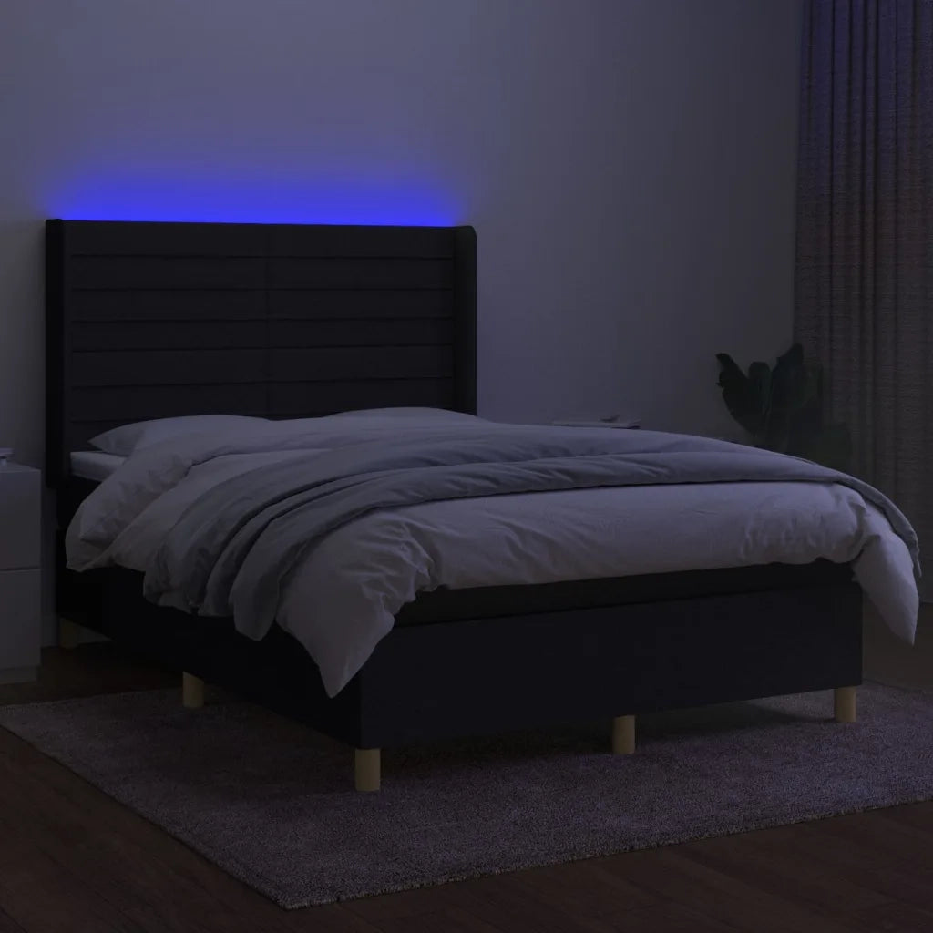 Letto a Molle con Materasso e LED Nero 140x200 cm in Tessuto 3138959