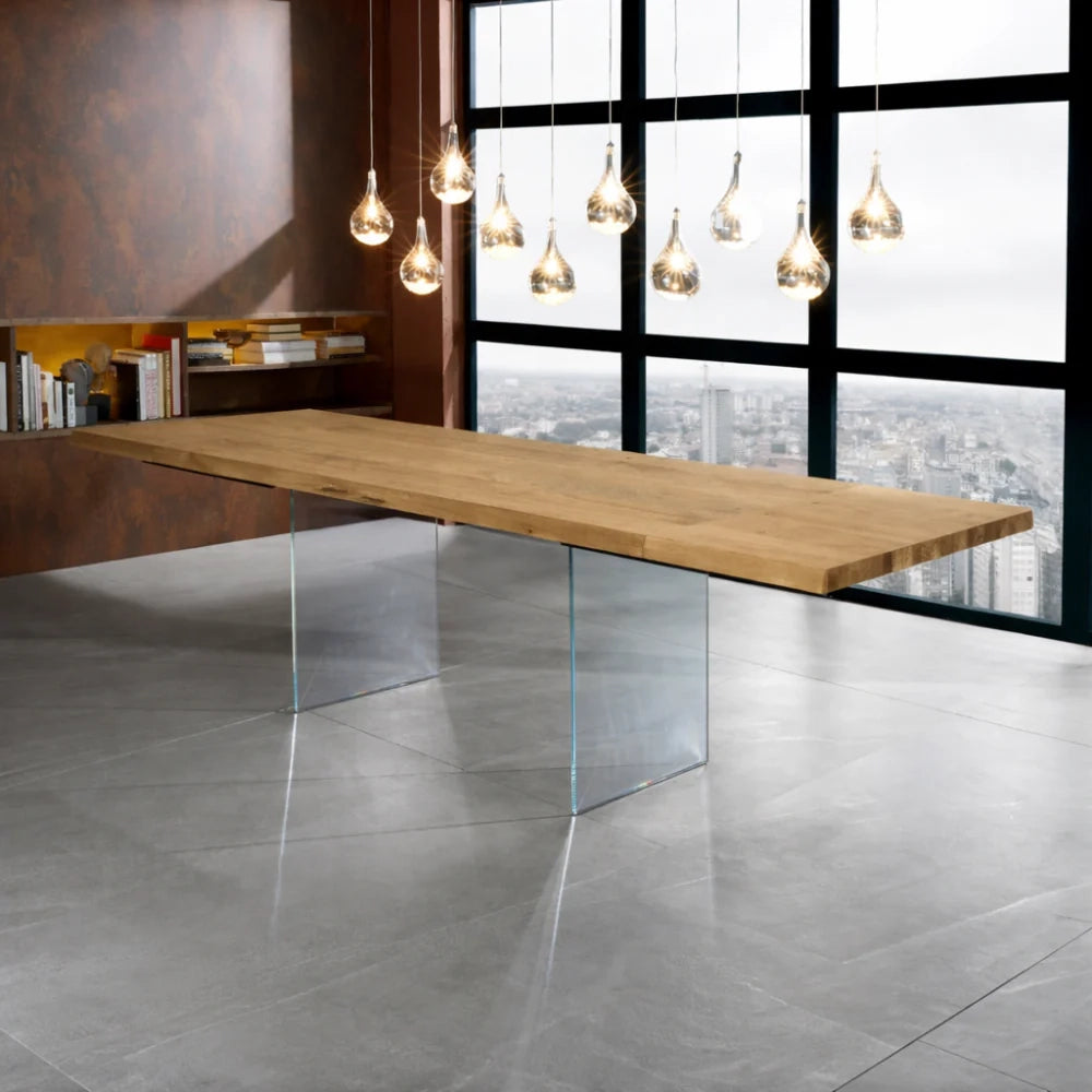Tavolo da pranzo allungabile in legno impiallacciato rovere naturale Forest 200-300x100 cm fino a 12 posti Made in Italy | Duzzle