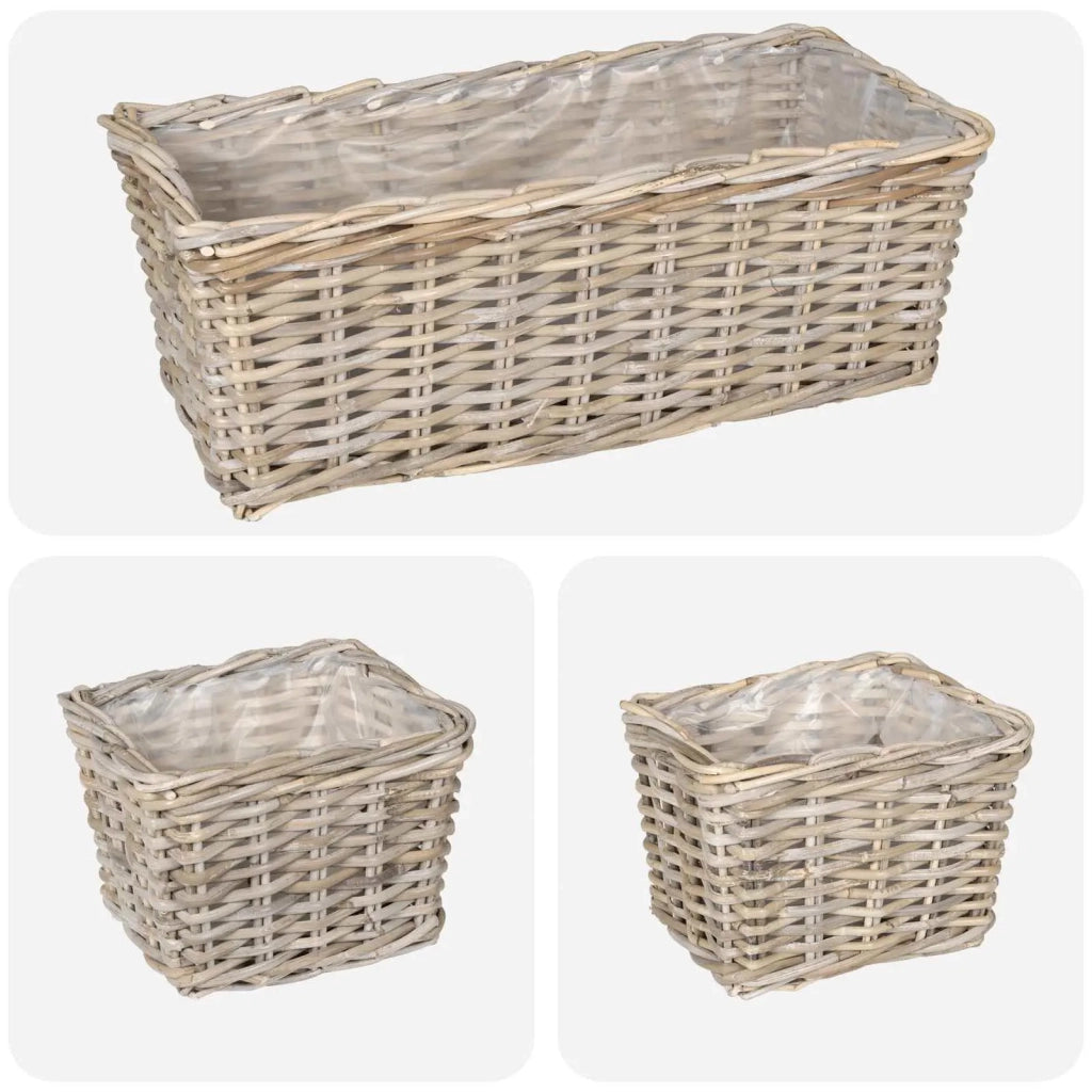 Cestino da Vaso con archiviazione 3 pz Grigio Rattan Kubu CFW3651682