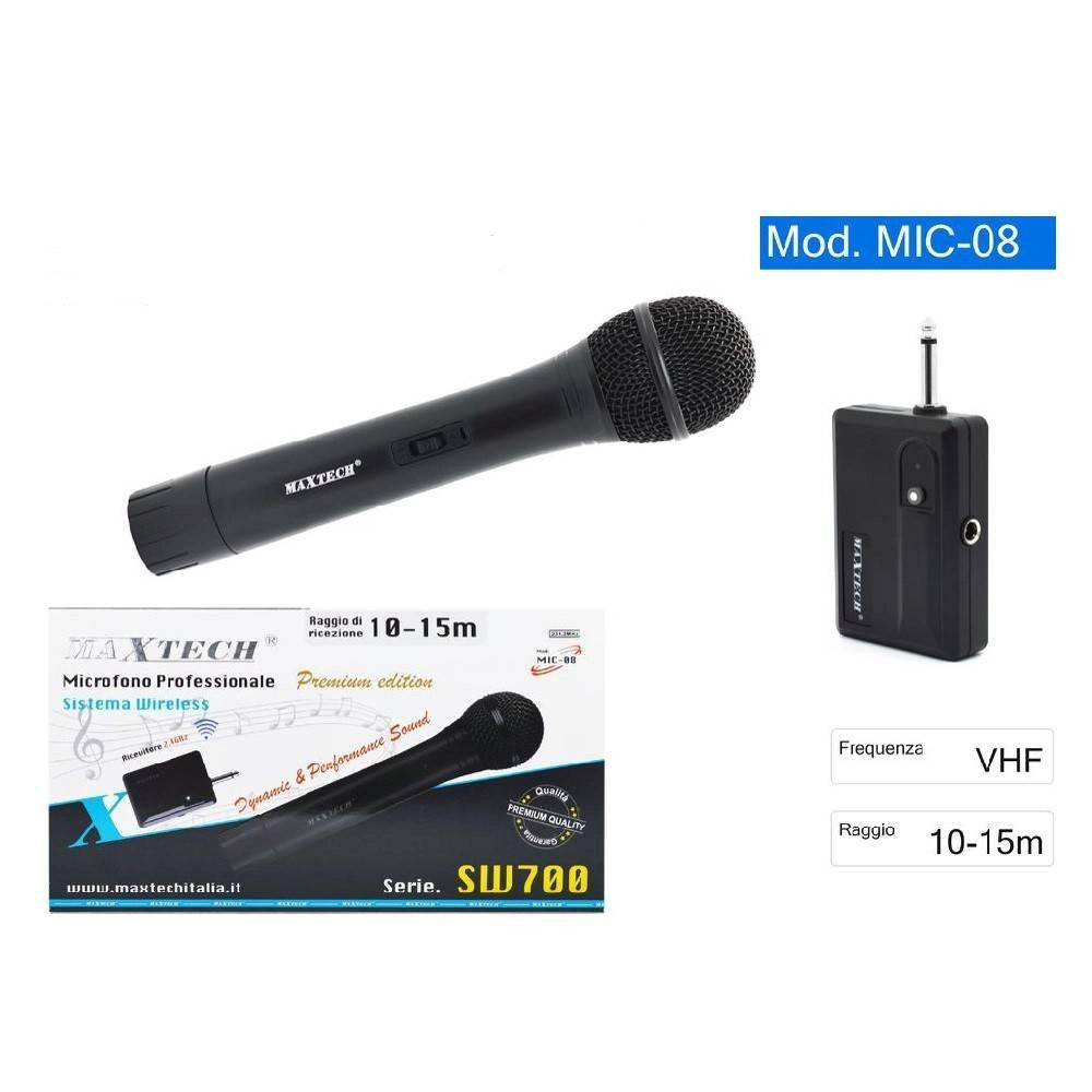 Trade Shop - Microfono Wireless Senza Fili Portatile Ricevitore 2,4ghz Karaoke Mic-08 Maxtech -