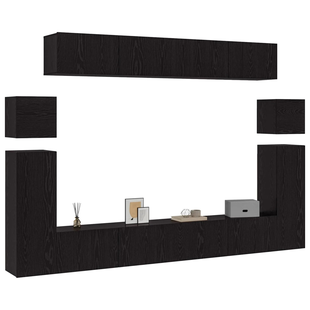 Set mobile TV 8 pz-Credenza per TV Rovere Nero Legno multistrato 153169