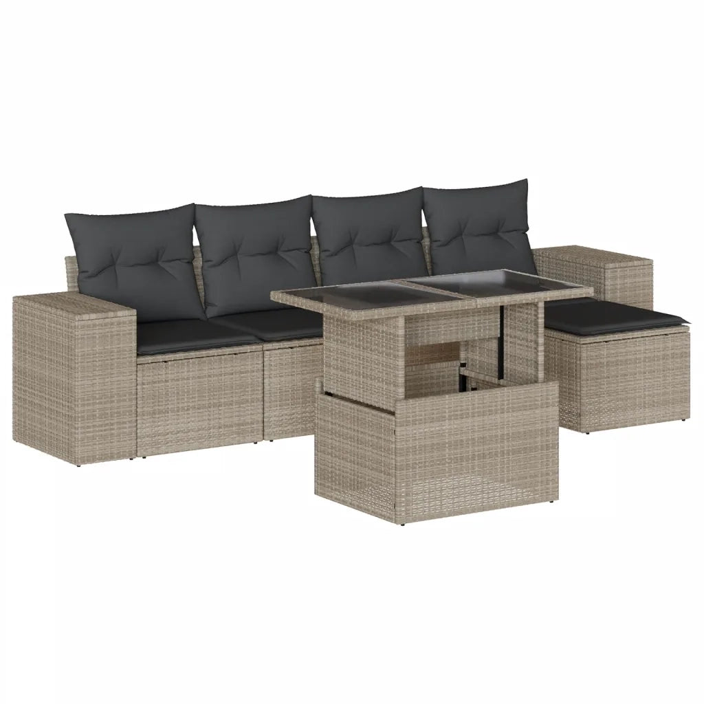 Set Divano da Giardino 6pz con Cuscini Grigio Chiaro Polyrattan 3269132