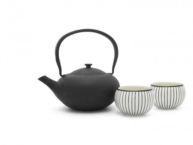 Bredemeijer INB157002 Shanxi Teiera in ghisa da 1 litro con 2 tazze in porcellana e filtro in acciaio inossidabile colore Nero