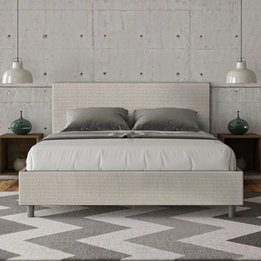 Letto matrimoniale con rete imbottito 160x200 tessuto Labirinto 1 bianco Adele