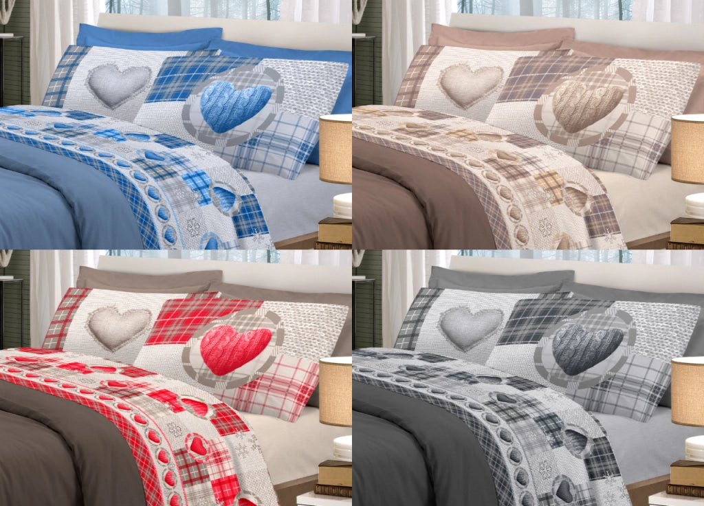 Completo Lenzuola Linea Pensieri Delicati 100% Cotone Disegno Love Mountain - Matrimoniale - Rosso