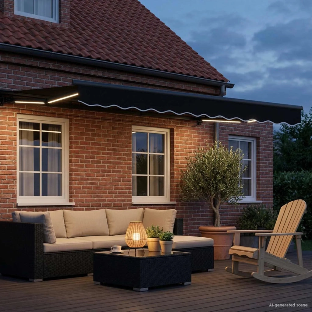 Cornice per Tenda Manuale con LED Nero e antracite 3,5 x 2,5 m 3420831