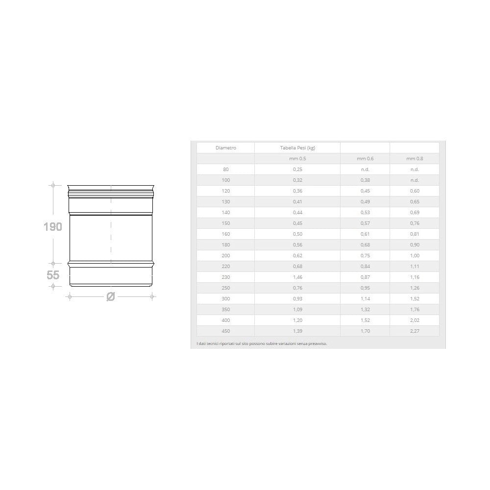 Tubo acciaio inox 140 x 250mm 5 decimi aisi 304