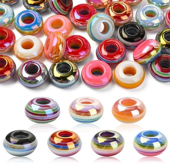 Kralen 35 pezzi - Kralen europei - Kralen con cera - Foro grande 6 mm - Leggero - 7 colori - Accessori per gioielli