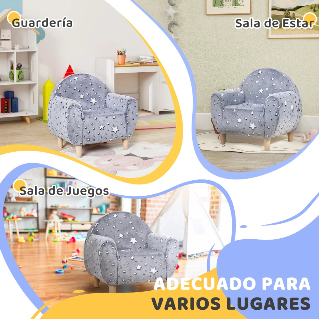 Divano per bambini in velluto ¨C zephmum ¨C 55x40x55 cm grigio