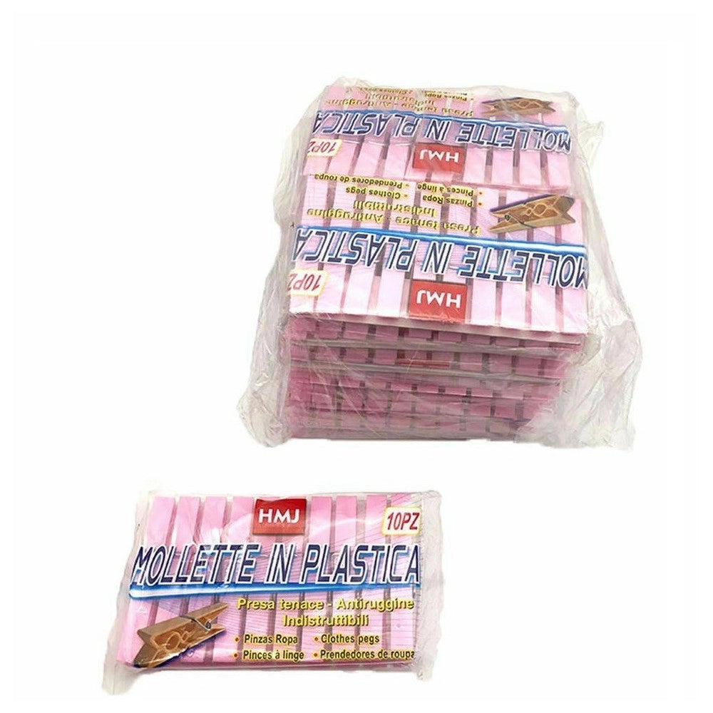 Trade Shop - Set 120 Pezzi Mollette Pinze Bucato Panni Plastica Extraforte Rosa -