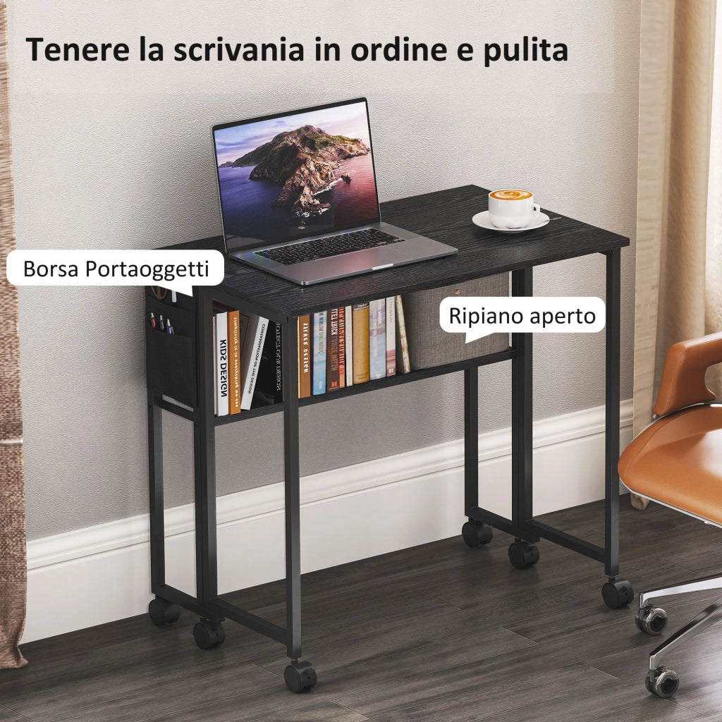 Scrivania Pieghevole Salvaspazio con Ribalta Scaffale e Ruote ¨C Minimal ¨C Nero