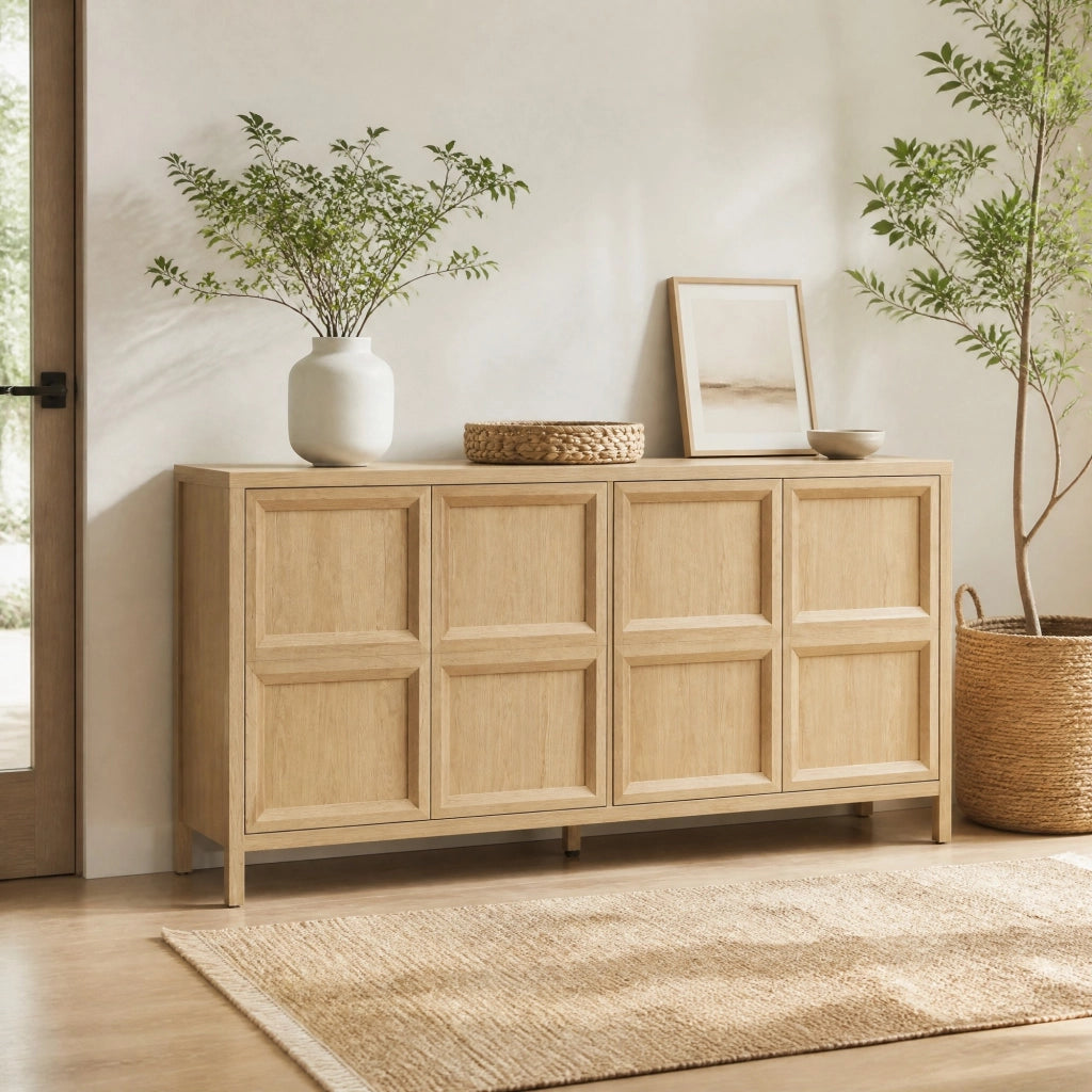 Sideboard moderno 160x40x80 cm in MDF effetto rovere; con apertura tip-on e chiusura soft-close