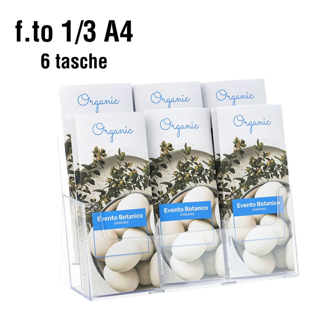 Porta depliant in plexi 6 Tasche 1/3 A4