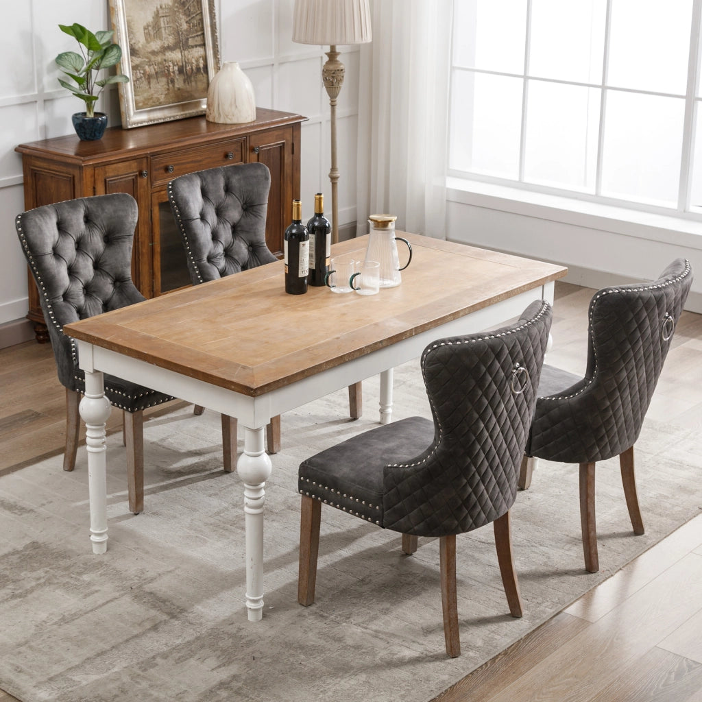 Sedia da Pranzo in Velluto con Gambe in Legno Massello ¨C Xylo ¨C Grigio, Set 4 Pezzi
