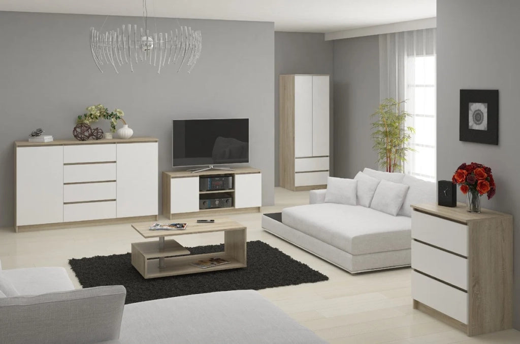 Cassettiera AKORD K120 Sonoma Quercia 120 cm 10 cassetti inserto frontale Bianco 120x40x121 cm