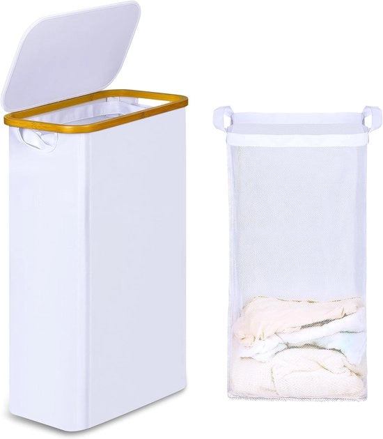 Contenitore a coperchio - piccolo e pieghevole - 60 litri - bianco - bambù