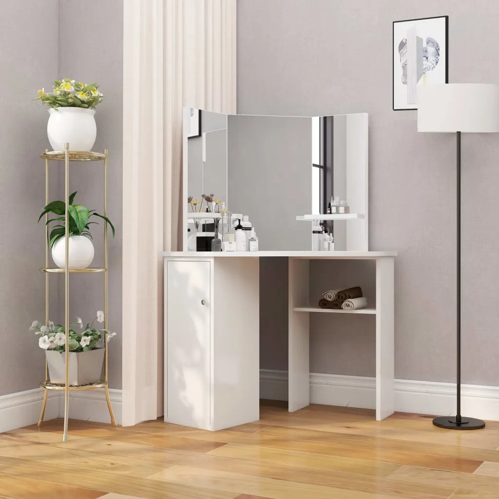 Toeletta | Tavolo da Trucco Tavolino da Trucco ad Angolo Bianco