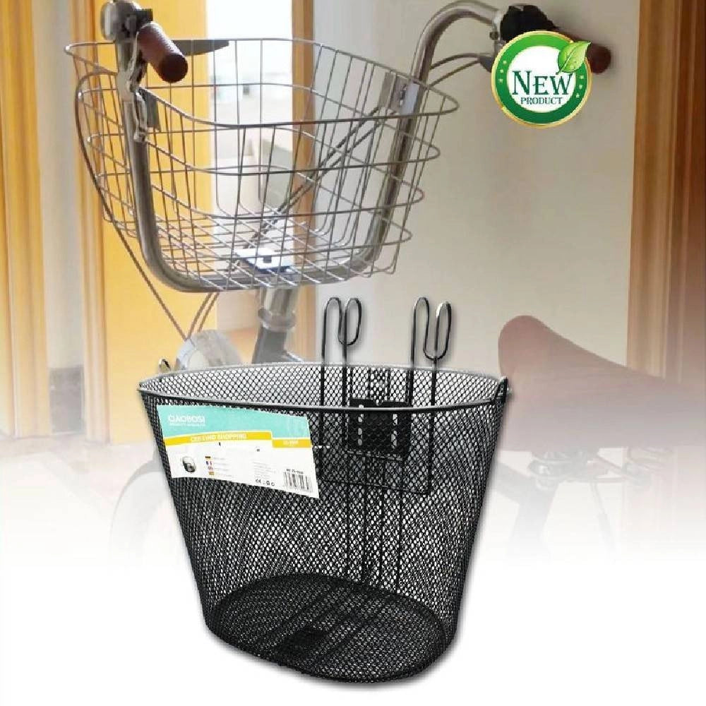 Trade Shop - Cestino Shopping Portapacchi Anteriore Manubrio Per Bicicletta Bici Nero Zx-9930 -