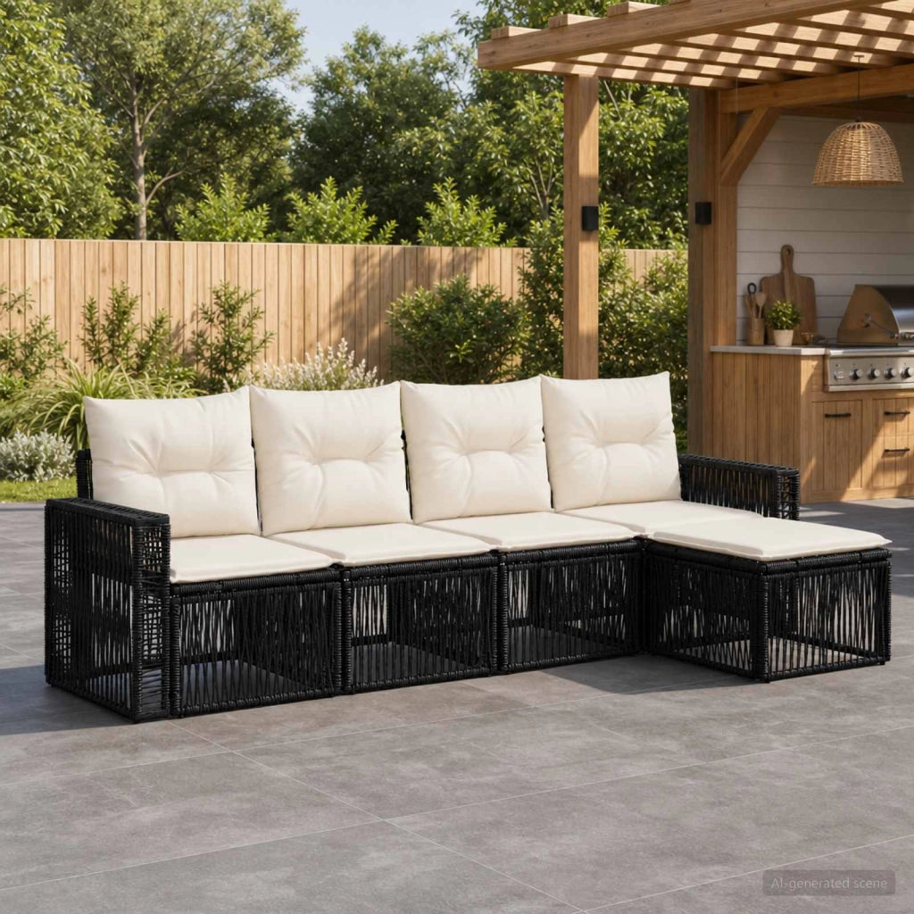 Set Divano da Giardino 5 pz Nero e Bianco Crema polyrattan 3435109