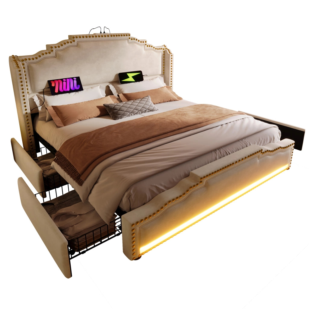 letto imbottito velluto beige 160x200 cm