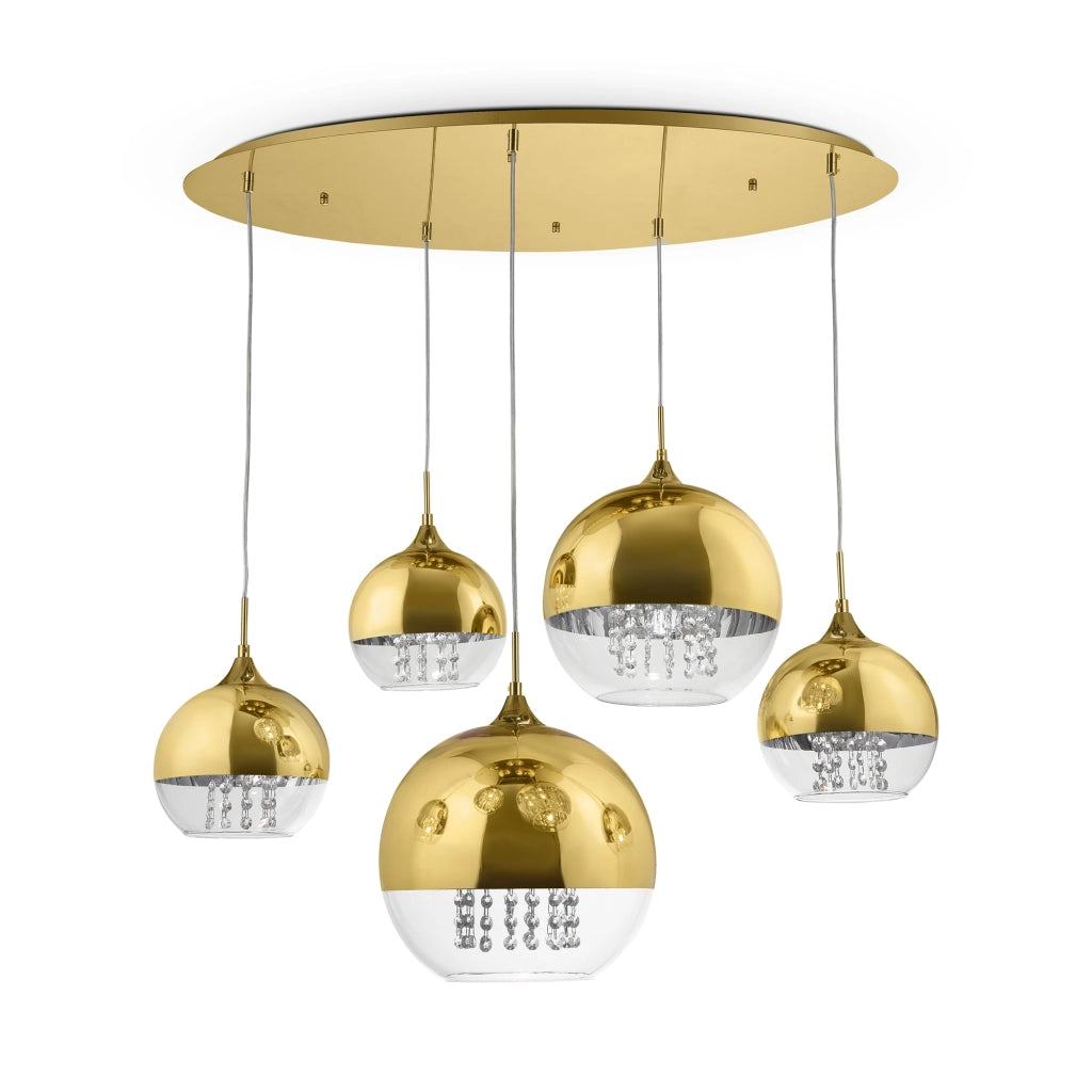 Lampadario Maytoni Fermi 5 luci vetro cristalli ottone