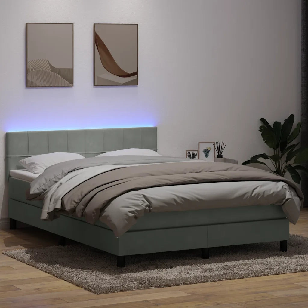 Letto a Molle con Materasso e LED Grigio Chiaro 160x210cm Velluto 3316887