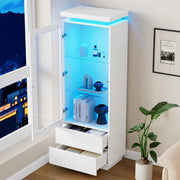 Vetrina alta 60x40x171 cm con 2 cassetti e luce LED; in truciolare bianco
