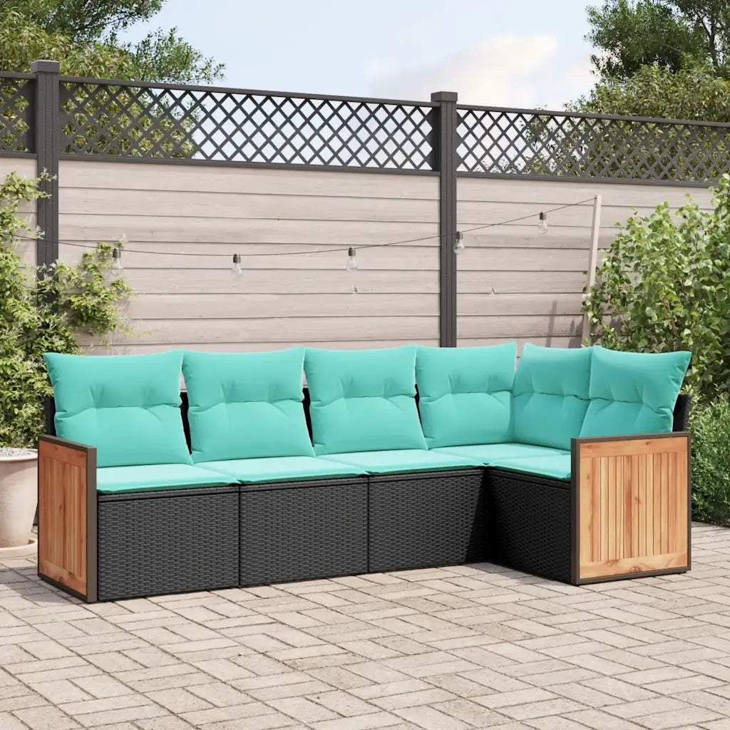 Set Divani da Giardino 5 pz con Cuscini Nero in Polyrattan 3227625